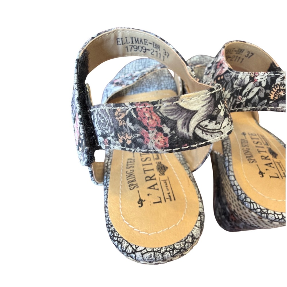 L'Artiste Spring Step Ellimae Multi Floral Wedge Sandals Leather 37 US 6.5-7 - Picture 9 of 9